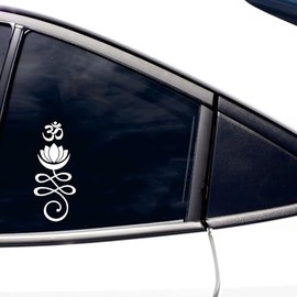 Om Symbol and Lotus Vinyl Car Decal - Mindfulness Gift for Yoga Fans, Meditation Vinyl Sticker for Car Window, Laptop, Mirror - Tranquil Self-Care Design-XY109 (White)