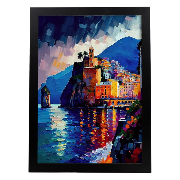 Nacnic Amalfi Coast Oil Painting Style Poster. Illustrations of monuments