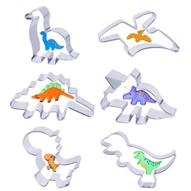 hitsuki Dinosaur Cookie Cutters,Stainless Steel Metal Fun Dino Cookie Cutter for Kids Dinosaur Pancake Molds,6 Pcs