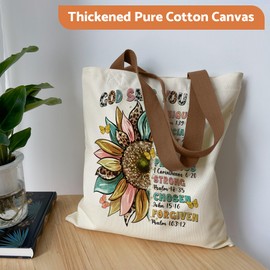 LOCKASEN Aesthetic Christian Bible Tote Bags for Women Sturdy Canvas Church God Gifts Grocery Bags Reusable Shopping Bags