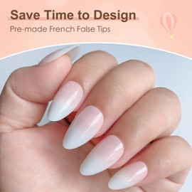 ZAHRVIA Press on Nails Kit, Natural Gradient Pink Fake Nails with Glue, Acrylic Almond Fake Nails Pink Tips, 120Pcs Glossy Full Cover Stick on Nails for Women Girls Nails Art (Gradient Short Almond)