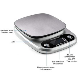 Mobxpar Digitale Küchenwaage Digitalwaage Professionelle Elektronische Waage Küchen Edelstahl Präzision auf bis zu 0,1g (5kg Maximalgewicht), Lebensmittelwaage Präzisionswaage mit Tara Funktion