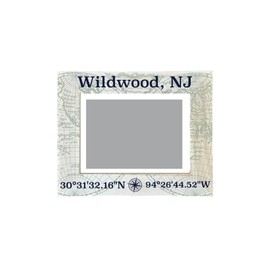 R and R Imports Wildwood New Jersey Souvenir Wooden Photo Frame Compass Coordinates Design Matted to 4 x 6