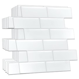 WALPLUS 3D Tile Stickers Peel and Stick Backsplash Splashback Decals Tile Transfer for Kitchen Bathroom Living Room Stick on Tile Waterproof Pure White Mosaic 20pcs 15.4x30.5cm