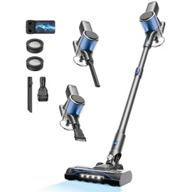 Cordless Vacuum Cleaner, 580W/50Kpa/50Mins Stick Vacuum for Home, LED Touch Screen, Anti-Tangle, Wall Mount Charging Lightweight Rechargeable Vacuum for Carpet Pet Hair Hardwood Floor Sky Blue