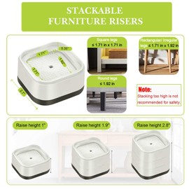 Yookwutar 9 Pack Furniture Risers 1 Inch, Adjustable Bed Risers Heavy Duty for Table Desk Couch Chair Sofa Cabinet Bed Legs Dorm, Square Stackable Bed Raisers Blocks Lift Height 1", 2" or 3", White