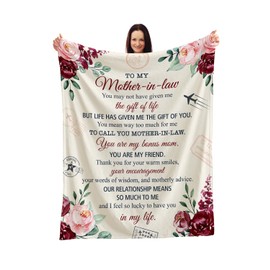 Cherished Mother-in-Law Gift Blanket - Floral Design with Heartfelt Appreciation Message - Soft and Comforting Throw for Sofa Or Bed - Ideal for Showing Love and Gratitude