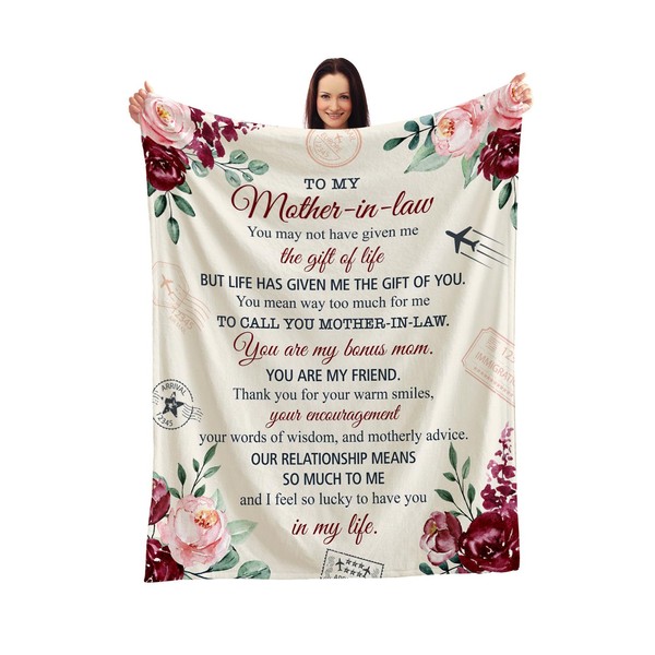 Cherished Mother-in-Law Gift Blanket - Floral Design with Heartfelt Appreciation