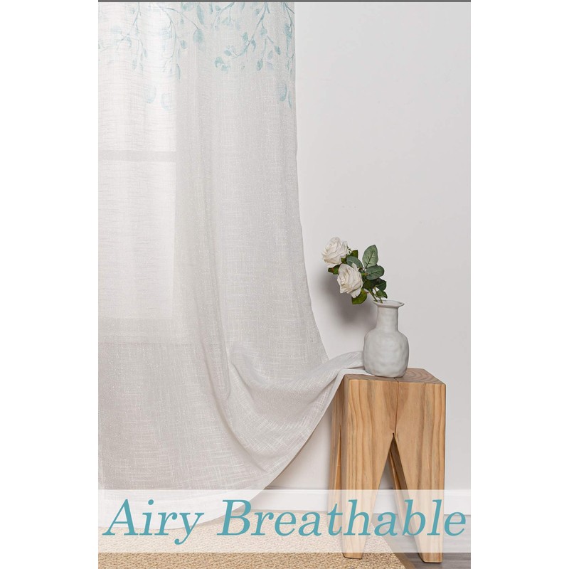 Central Park Leaf Floral Print Metallic Sheer Linen Window Curtain