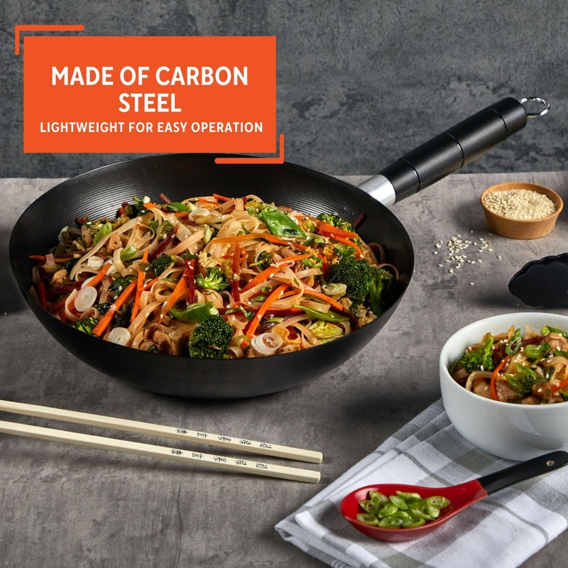 IMUSA 9.5in Carbon Steel Nonstick Wok with Cool Touch Handle,