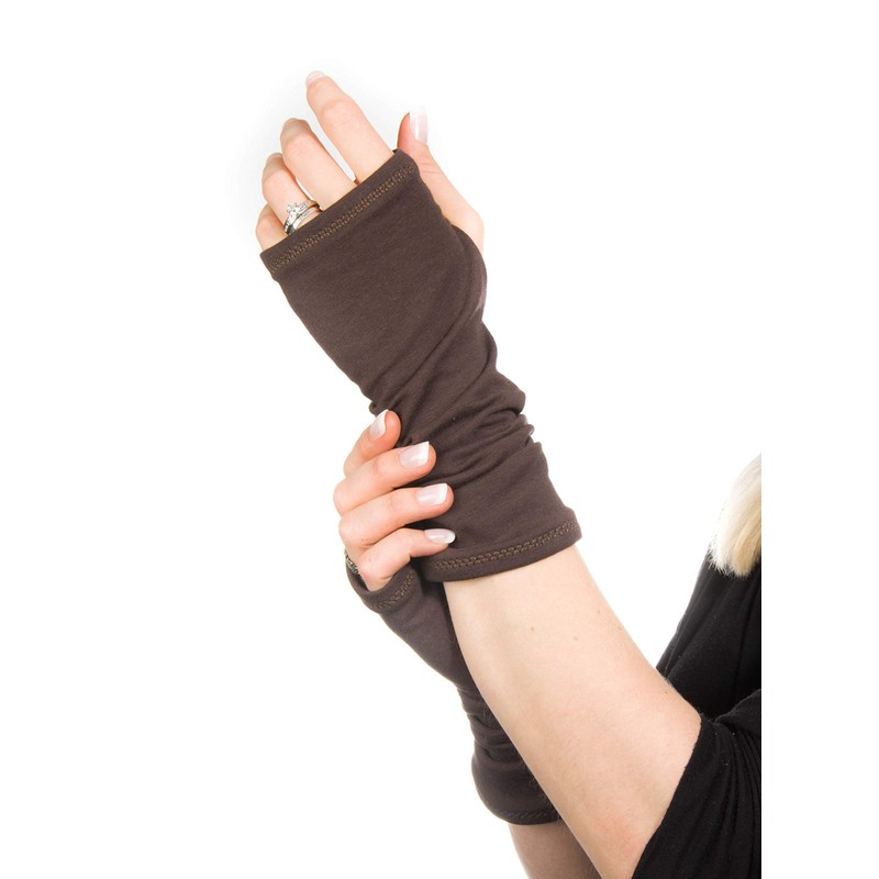 Forgotten Cotton Long Jersey Fingerless Gloves (Brown)