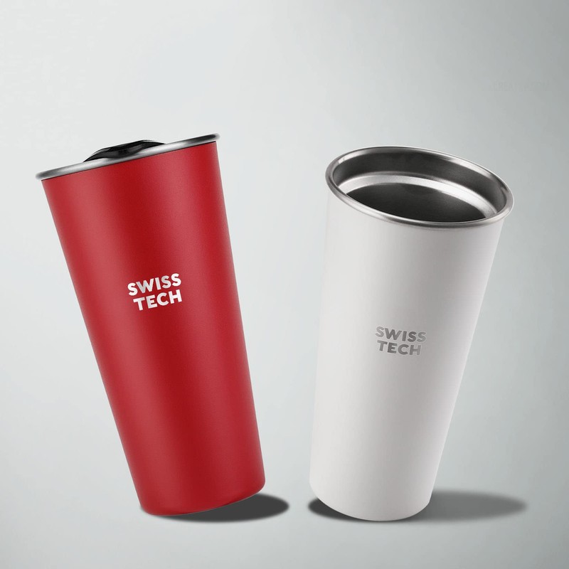 Swiss+Tech 16oz Stainless Steel Cups, 2 Pack Double Wall Pint