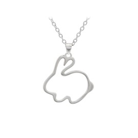 Paialco 925 Sterling Silver Outline Bunny Rabbit Pendant Necklace, White Gold Plating