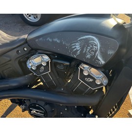 Indian Scout - Motorcycle Tank Decals - 3pc Set - Ancestral Fire - Blackout Version - Choose Gloss or Matte Finish - for 2015 Thru 2024 Scout Bobber 60 20 Rogue (Satin/Matte Finish)