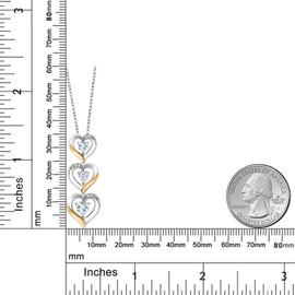 Gem Stone King 925 Silver and 10k Yellow Gold Sky Blue Aquamarine White Moissanite and White Lab Grown Diamond Triple 3 Heart Shape Pendant Necklace For Women (0.90 Cttw, with 18 Inch Chain)