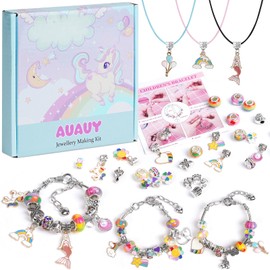 AUAUY Charm Bracelet Making Kit for Girls, 66pcs Gifts for Girls Bracelet Making Kit, Jewellery Making Kit for Girls, Arts and Crafts for Kids Stocking Fillers for Girls Toys Age 5 6 7 8 9 10 (Color)
