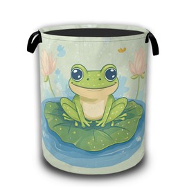 Laundry Hamper,Cute Green Frog Collapsible Laundry Baskets Waterproof Oxford Cloth With Handles,Clothes Storage Bucket Toy Organizer For Bathroom/Nursery/Bedroom 16" x 20.8"