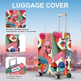 ANNA QUEEN Modern Art Fashion Luggage Cover, Stylish Abstract Woman Suitcase Protector, Washable, Stretchable Travel Sleeve for 28-30 Inch Luggage, Trendy, Colorful Design