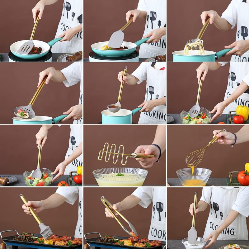 Gold Kitchen Utensils Set, Berglander 38 Pieces Non-stick Silicone Cooking