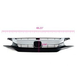 PIT66 Front Upper Bumper Hood Black Chrome Grille Compatible with Honda Civic 10th Limousine 2016-2018