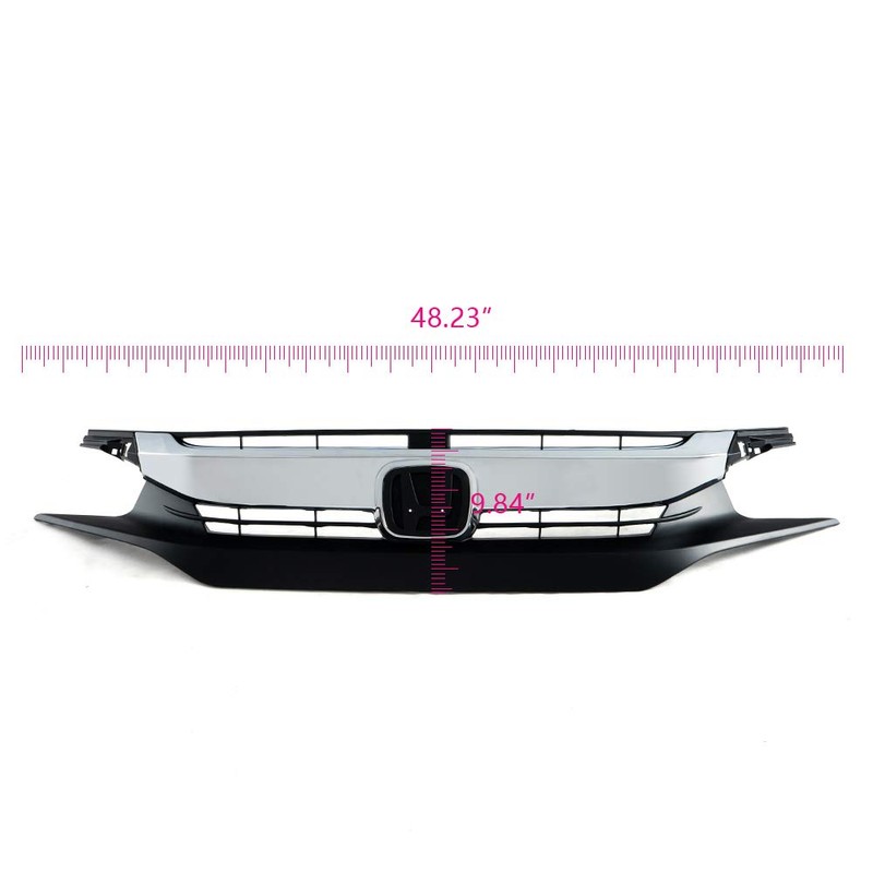 PIT66 Front Upper Bumper Hood Black Chrome Grille Compatible with