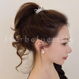 Herbeluemily Hair Claw Clip Rhinestone Bijou Ponytail Clip Ponytail Holder Cat Ears Silver