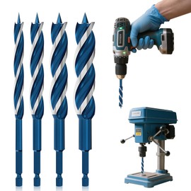 4 Pieces Brad Point Drill Bits VEINARDYL Carbon Steel Four Pointed Drill Bit for Wood Pressboard Plastic Rubber - 6.1" Length, 0.25", 0.31", 0.35", 0.47" Diameter