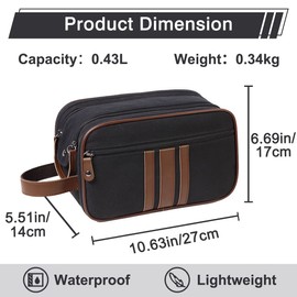 Toiletry Bag, Kasqo Large Canvas Toiletry Travel Bag for Men and Women Portable Shaving Dopp Kit Water Resistant Cosmetic Bag Travel Organizer Storage for Accessories, Black