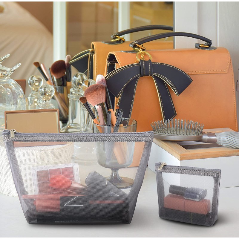 Boao 3 Piece Mesh Cosmetic Bag Mesh Makeup Bag with