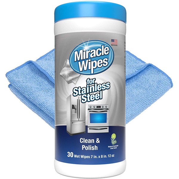 MiracleWipes for Stainless Steel, Cleaner Wipes for Kitchen and Home Appliances, Including Oven, Refrigerator, Dishwasher, Microwave, Sink, Hood, and Grill, Removes Fingerprints and Smudges, Includes Microfiber Towel - 30 Count