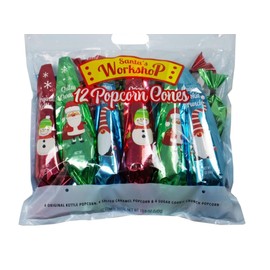 Christmas Treat Popcorn Stocking Stuffers Cones Gift- Flavors includes l Sugar Cookie Crunch, Kettle, and Salted Carmel - 12 pk.