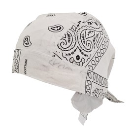 White Paisley Zandana Tie Bandana Style Fitted Skull Cap Biker Durag Cotton Breathable Sports Hat