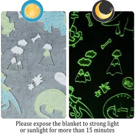 LXTOPN Cuddly Blanket Children, Dinosaur Blanket Glow in the Dark, Dinosaur Blanket, Flannel Blanket for Boys and Girls (Grey, 130 x 150 cm)