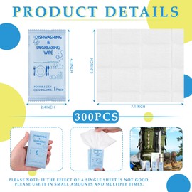 Tondiamo 300 Pcs Dish Cleaning Wipes Individually Wrapped Travel Dish Soap Wipes Portable Cleaning Wipes Disposable Wipes with Lemon Scent for Kitchen Outdoor Traveling Camping Quick Clean