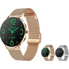 Premium Ware Amory 5 Smartwatch Women Men Bestelectronic - 1.32 Inch HD Touch Screen, Slim Design, Fitness Watch with Heart Rate Monitor, Sleep & Activity Tracker, iOS & Android Compatible (Gold)