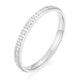 Tigrade 2mm Womens Titanium Eternity Rings Cubic Zirconia Wedding Engagement Band Size 3-12 (Silver-Half CZ, 7)
