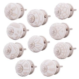 Knober Pack of 10 | Mix Set | White | Decorated Stainless Steel Assembly | Furniture Knobs 30 mm Knob | Door Handle Thread Metric M3 | Decorated
