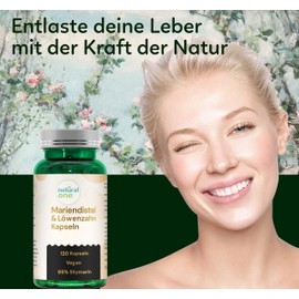Natural ONE Mariendistel & L?wenzahn Kapseln C Hochdosiert 300 mg Silymarin (85% UV) C 120 vegane C 3-fach Leber-Pflanzenextrakt-Komplex: Mariendistel, L?wenzahn & S?holz C Laborgeprft in DE