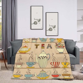 Throw Blanket 50x60 Inch,Tea Cup Teapot Coffee Cozy Soft Lightweight Fuzzy Flannel Blanket 60x50 Inch Suitable for Couch Bed Sofa Living Room in All Seasons