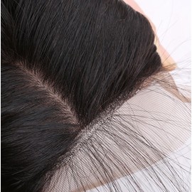 Sent Hair Silk Base Lace Closure 4x4 Straight Brazilian Virgin Hair Closure with Baby Hair Skin-like Top Closure Free Part Bleaches Knots Natural Hair Color 8 inch