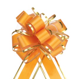 MECCANIXITY 5pcs 4 Inch Large Big Pull Bow with Gold Edge, Organza Car Gift Wrapping Bows Ribbon for Wedding Car Baskets Presents Christmas Bow, Light Orange