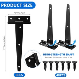 Pack of 8 Door Hinges, Garden Gate Hinge, T-shaped Hinges, Foldable Stainless Steel with Screws for Shed Gates, Barn Doors, Gates (6 Inch T-shaped)