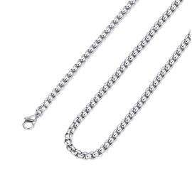 4 MM Square Rolo Chain Stainless Steel Round Box Chain Necklace Men Women Jewelry 30 Inches