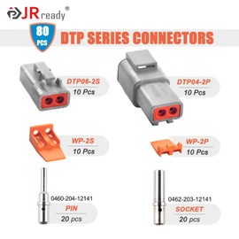 JRready ST6285 Deutsch DTP Connector Kit Size 12 Waterproof 25 Amp - 10 Sets 2 Pin Connector Kit with 20 Pairs 16-12 AWG Solid Contacts Male and Female Closed Barred Terminal Kit