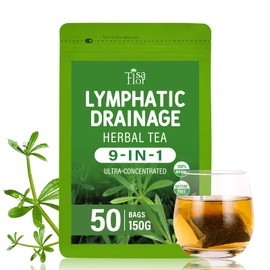 TisaFlor Cleavers Herb Lymphatic Drainage Tea Bags, 50 Counts for Lymph System & Immune Support, 9-in-1 Herbal Blend Tea with Burdock Root Turmeric Elderberry Extracts. Caffeine Free, Vegan, Non-GMO.