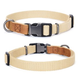 Mile High Life | Leather Dog Collar | Outdoor Simplicity Collection | Soft and Strong Poly Cotton Fabric | Variety Colors (Khaki, Large (Pack of 1))