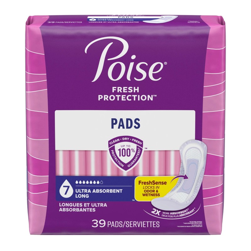 Poise Incontinence Pads for Women, 7 Drop Ultra Absorbency, Long