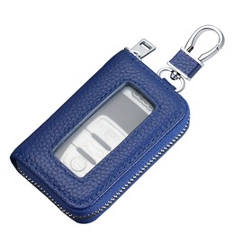 Car Key Fob Holder, Universal Genuine Leather Key Fob Case with Hook and Loop Tape, Premium Car Smart Key fob Holder, for Remote Key Fob, Car Accessories for Women & Man (Blue)