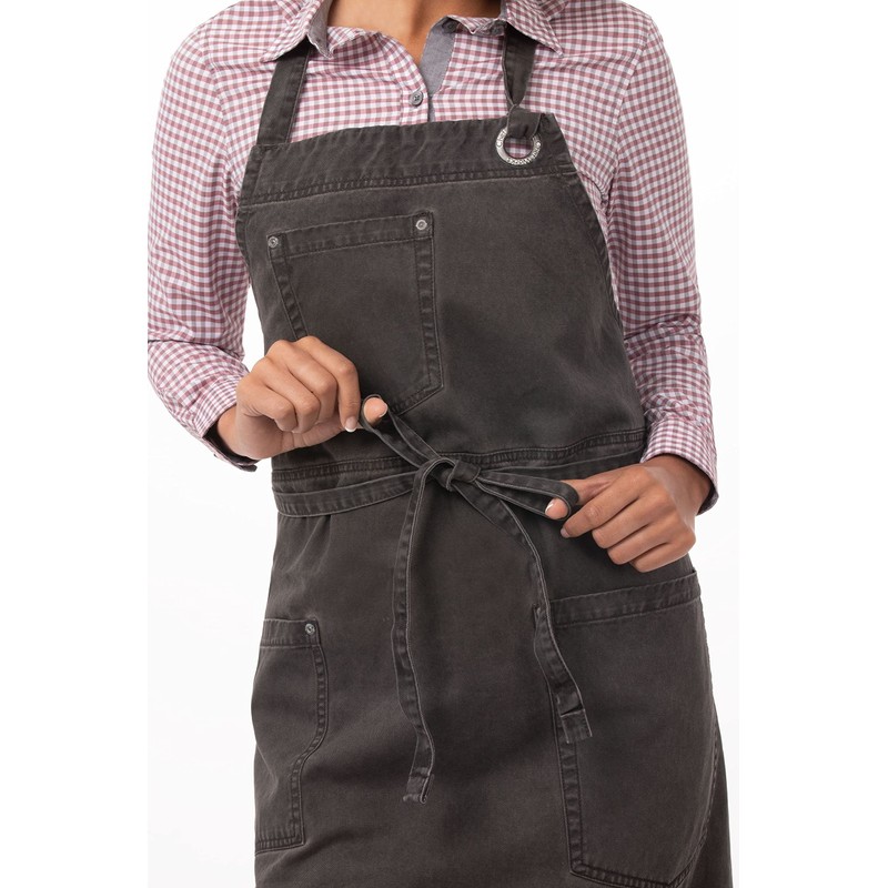 Chef Works ABAQ054-PEW-0 Dorset Antique Bib Apron Pewter, Brown