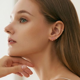 3mm Small Huggie Half Hoop Earrings for Women Girls Hypoallergenic Minimalist Tiny Cartilage Stud Earrings with Ball Screw Back Dainty 14k Gold Plated Colored CZ Earrings Jewelry Gifts(pink, Gold)